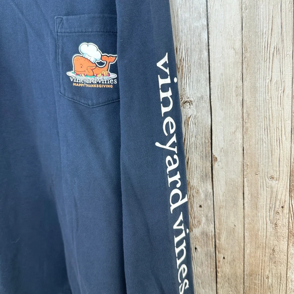 Vineyard Vines Kids Navy Blue Long Sleeve Tee Turkey Chef T-giving  Size M 10-12